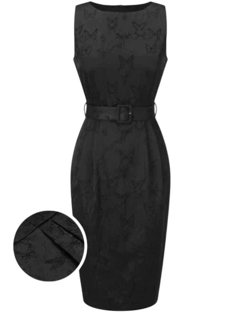 Vintage Retro Stage 50s-60s Sleeveless Butterflies jacquard Belt Dress pinup
